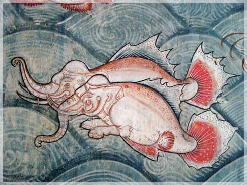 Water Elephants from ancient Thai mural painting